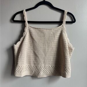 Rygrass Textured Knit Tank Top Cream Crochet Boho Beachy Clean Girl Coastal L